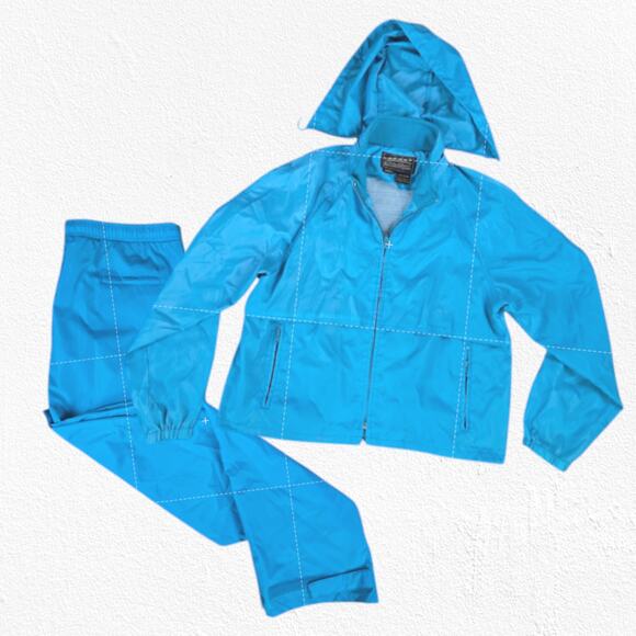 80s Vintage Eddie Bauer Blue Ripstop Windbreaker Jacket Straight Pant Size Large - Picture 2 of 15